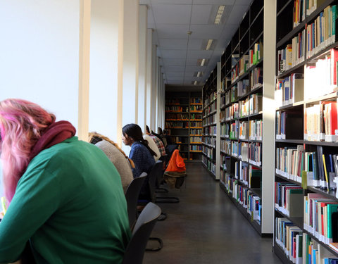 Blokken in de bibliotheek van de faculteit Rechtsgeleerdheid