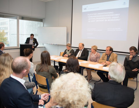 Ondertekening overeenkomst tussen UGent, UZ Gent en Arteveldehogeschool voor gebruik infrastructuur voor opleiding Mondzorg