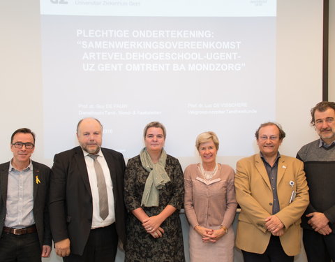 Ondertekening overeenkomst tussen UGent, UZ Gent en Arteveldehogeschool voor gebruik infrastructuur voor opleiding Mondzorg