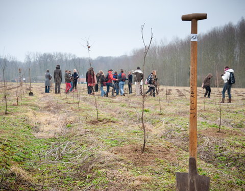 Aanplanten van laatste bomen van het eerste UGent-bos, een initiatief van het UGent1010-team (studentenorganisatie die de ecolog